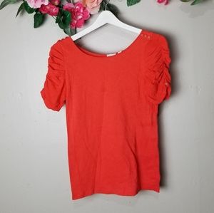 Anthropology postage stamp ruched sleeves top S